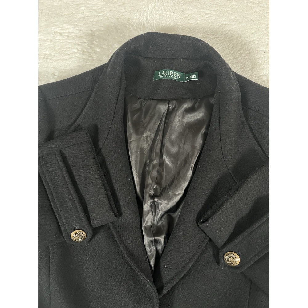 Lauren Ralph Lauren Black Wool Blend Peacoat Military Long Jacket Women's Sz 16 - Picture 2 of 14